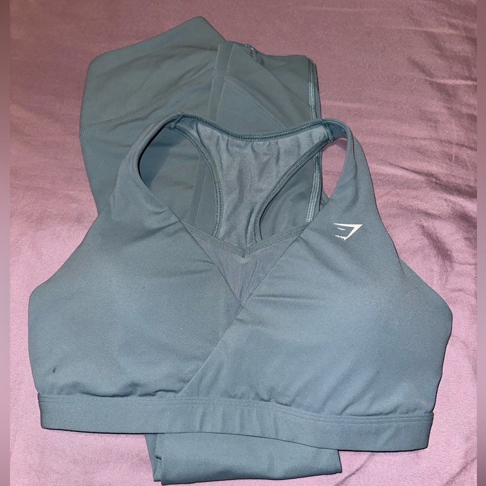 Gymshark Slate Blue Sports Bra and Leggings Set